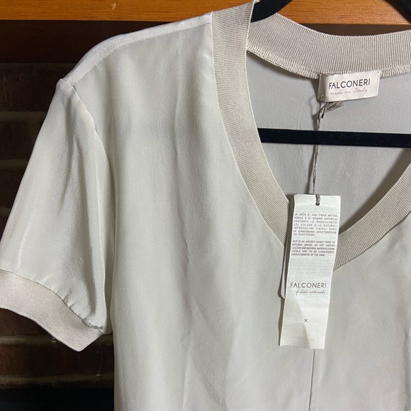 NWT Falconeri Designer Silk Off-White V-Neck Top, Size S - Picture 5 of 8